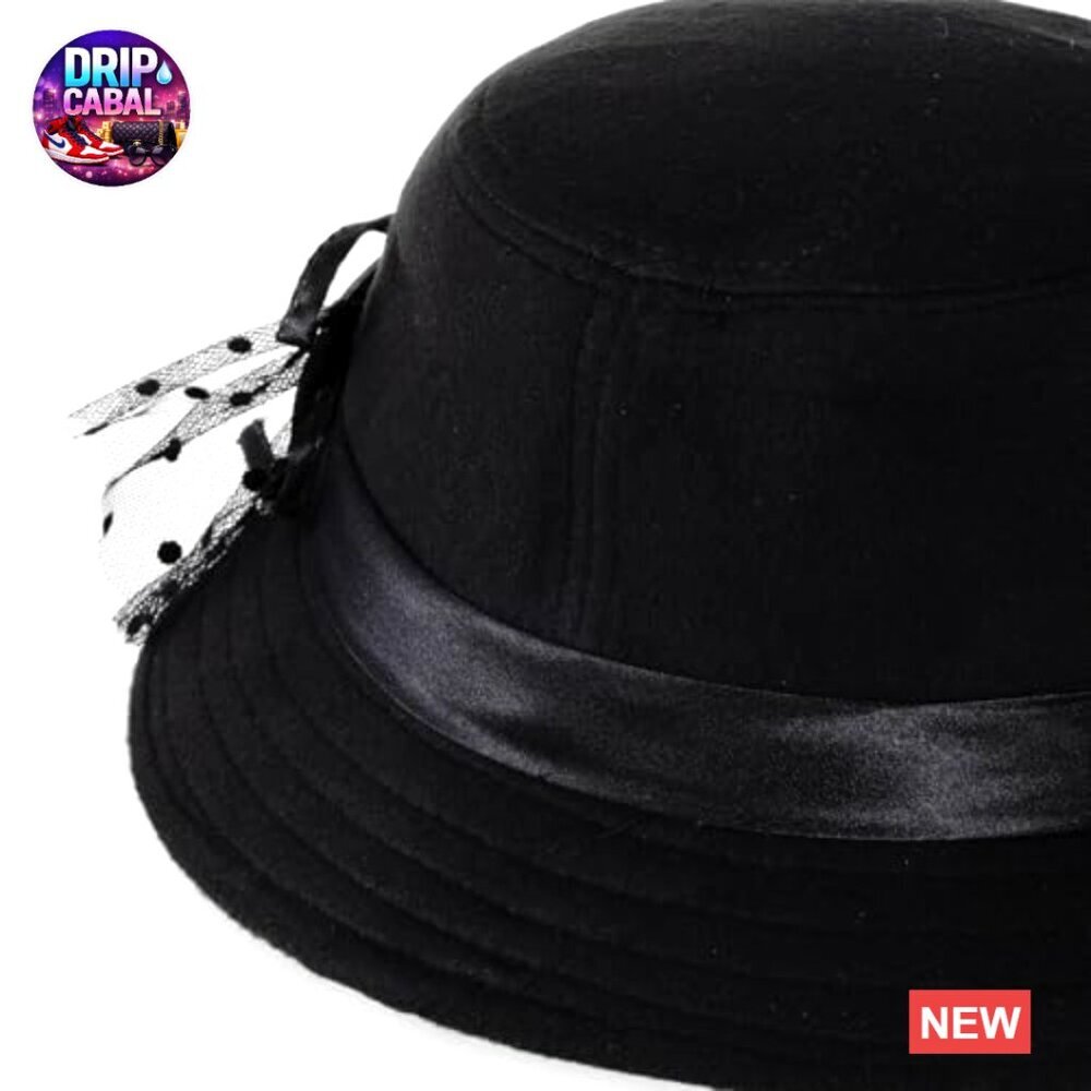 Vintage Felt Cloche Hat Imitation Wool Flat Brim Bucket Hat - Picture 6 of 6